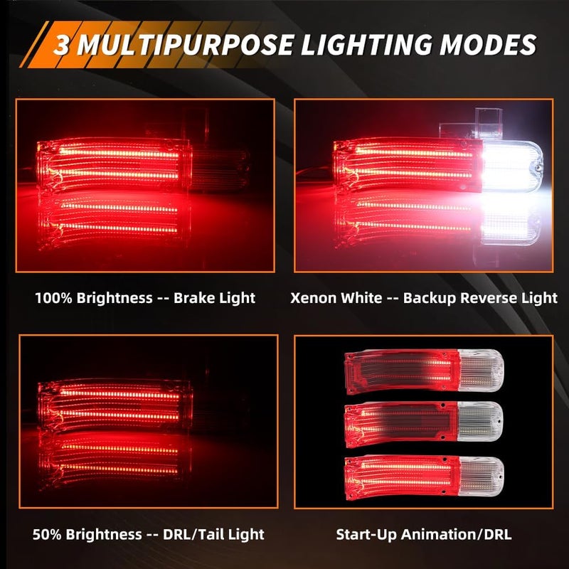 MOTRUM Tail Light Compatible with Chevy Chevelle 1966, [DOT] [IP67 Waterproof] Red LED Taillight Lamps, White Backup Reverse Lights, Replace OEM #CH-TL/RL-66, 1 Pair, Red Lens - Image 3